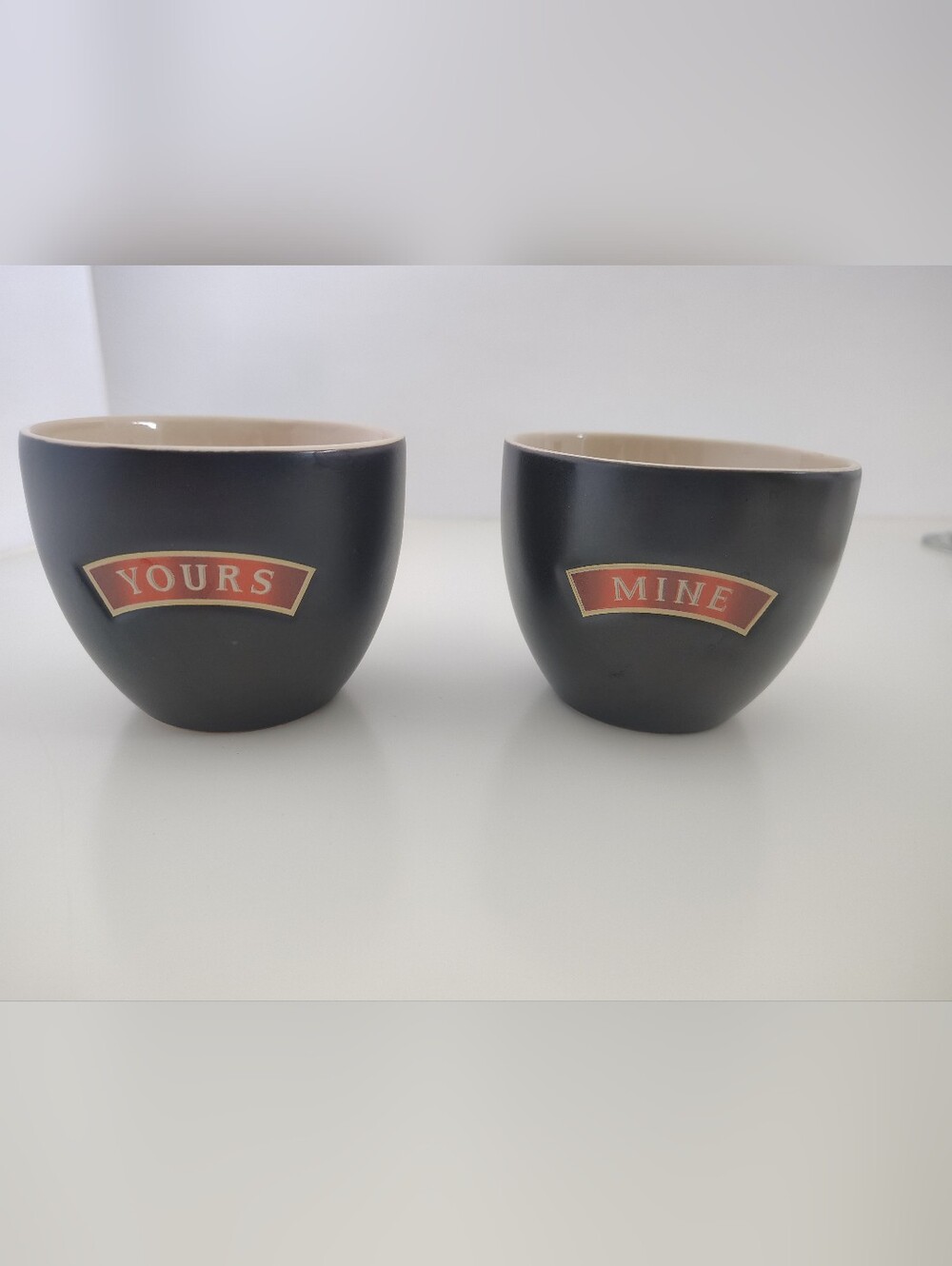 Vintage Baileys Irish Cream Yours and Mine Cups Ceramic Set of 2 Matte Black